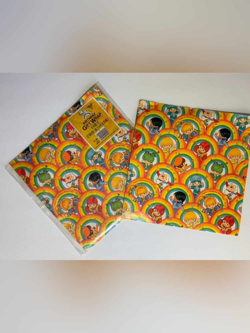 NEW IN BAG Vintage RainboW Bright Gift Wrap Sheets - Hallmark 1983